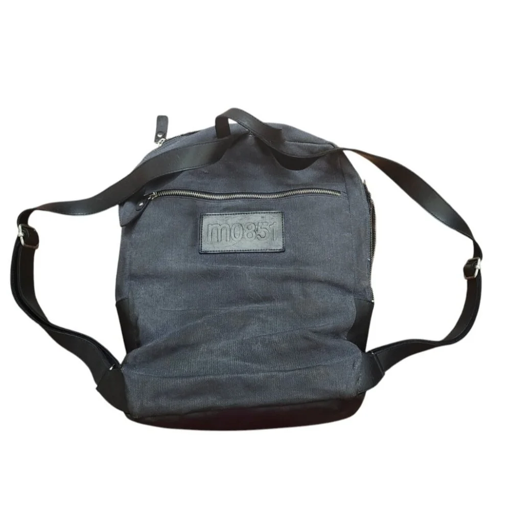 M0851 Leather & Canvas Backpack Black/ Blue